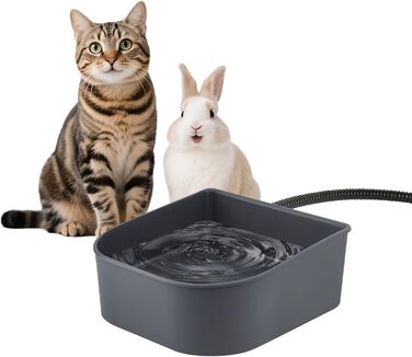 Підігріваний годівник для води для кроликів, котів, собак та птахів (1 л), сірий