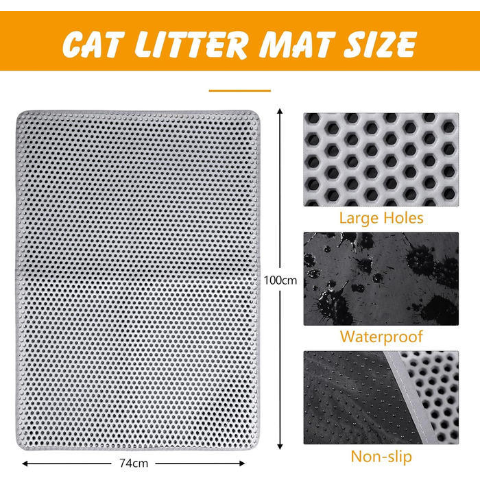 Килимок для котячого туалету Ondware, 117.8 x 66 см, двошаровий, вологостійкий (сірий)