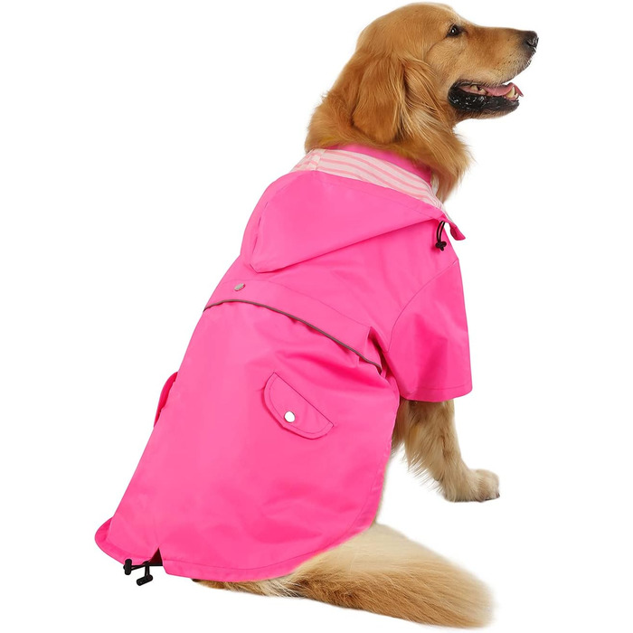 Дощовик для собак HDE, двошаровий, на блискавці, з капюшоном, розмір 3XL (XXX-Large), рожевий