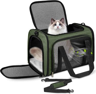 Транспортна сумка для кота/собаки до 5 кг, складана, з плечовим ременем, 50 x 34 x 34 см, зелена