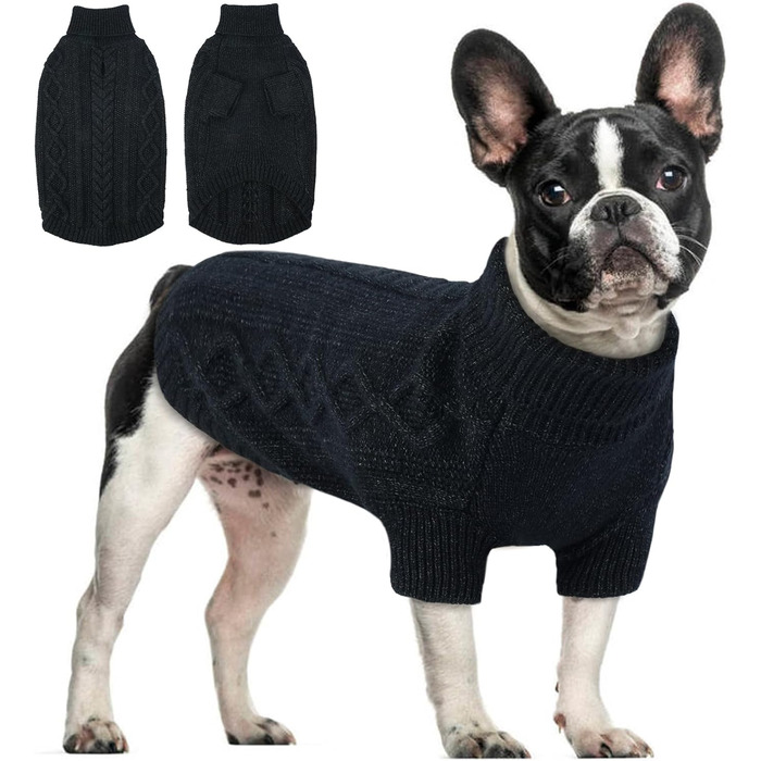 Чорний пуловер для котів та собак, теплий, з отвором для повідка, розміри S та L