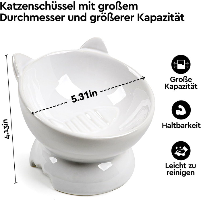 Набір мисок для котів, 2 шт. Керамічні миски для котів з піднятим краєм, набір з двох мисок