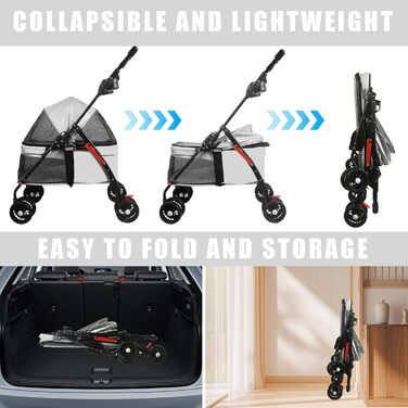 Дитяча коляска для тварин з розкладним відсіком для собак та котів, модель B JY-Gray