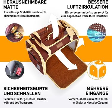 Транспортна переноска для котів та собак PETPROVED (L, Колір: Коричневий) 42 x 29 x 28 см