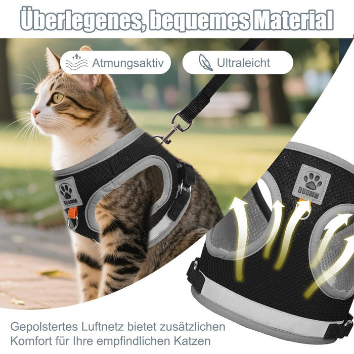 Нашийник для кота Bindokun з повідком, анти-вислизання, комплект для котів та собак, регульований, чорний, M