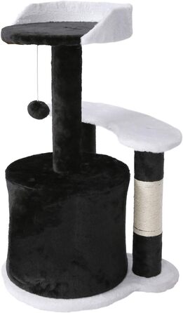Драбина для котів Wiltec 67 см, чорно-біла, з сизалю, платформою, будиночком та іграшкою. Кліматична драбина для котів