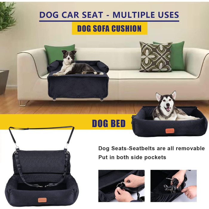 Автомобільний лежак для собак великих та середніх порід, подорожний лежак-клітка, зручний та безпечний. Багатофункціональний дизайн – перетворюється на лежак або подушку для собак (Сірий, XL). Лежак для собак великих порід (Чорний, великий).