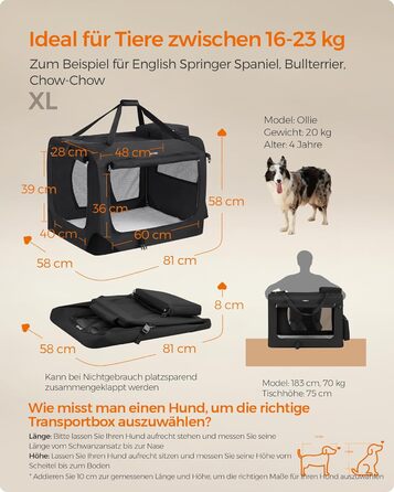 Клітка для собак Feandrea, XL, 81 x 58 x 58 см, чорна, з металевим каркасом та зручними ручками