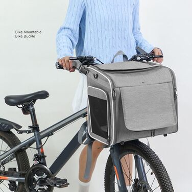 Клітка-переноска для тварин на велосипед Asixxsix, розширювана, складна, для собак та котів до 8 кг (сіра)