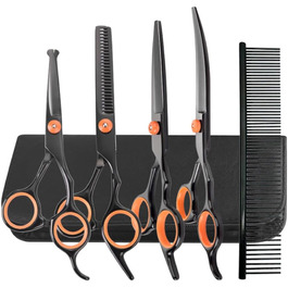Набір ножиць для грумінгу собак, 7-в-1. Безшумні ножиці для догляду за шерстю собак та котів з безпечними закругленими кінцями