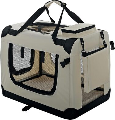 Транспортна переноска для собак та котів PET VIOLET – розкладна, міцна, 62x42x44 см, бежева