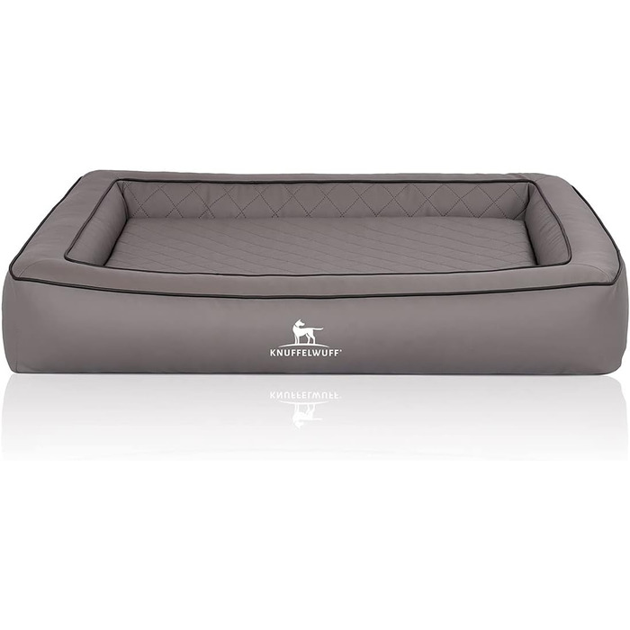 Ортопедичне ліжко для собак Knuffelwuff Hampstead M-L 85x65 см, сіре, з лазерним стьобанням, штучна шкіра