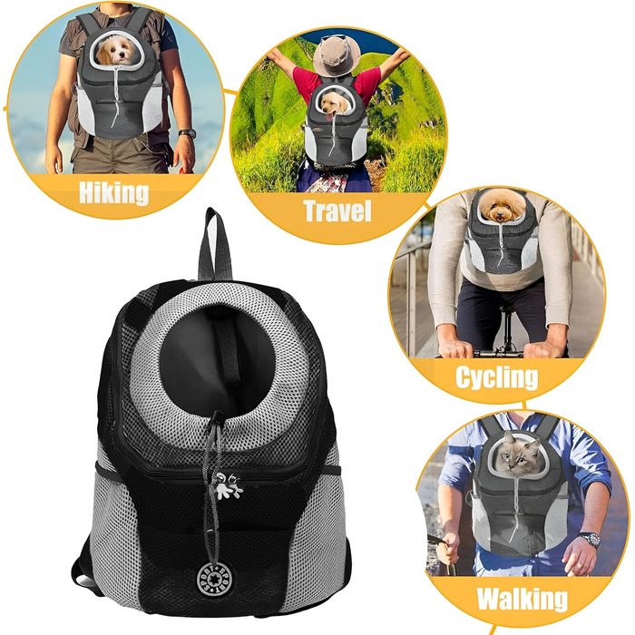 Рюкзак-переноска для собак і котів, чорний, до 10 кг, для подорожей та активного відпочинку