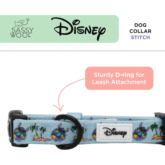 Офіційний нашийник Sassy Woof Disney Stitch для маленьких собак, регульований, міцний, зручний, стильний