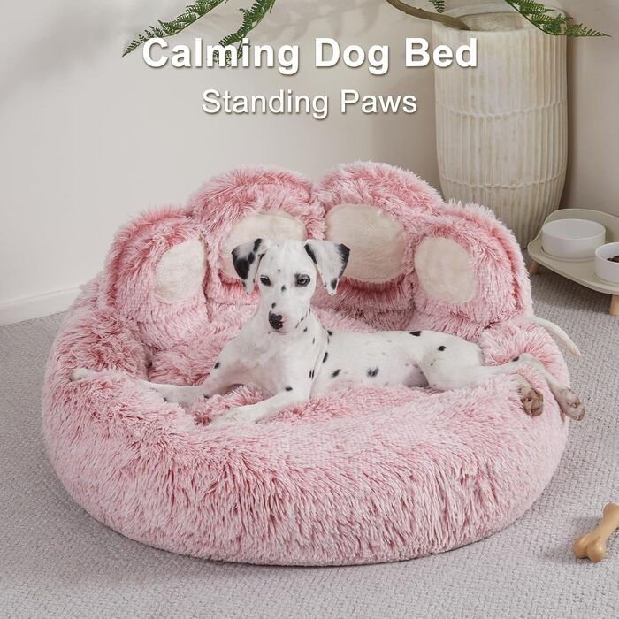 Кругле собаче ліжко Jiupety з м'якої плюшевої тканини, форма пончика, для собак середніх порід, розмір 81 см, зручне та м'яке, можна прати, рожеве, 81 x 81 x 25 см