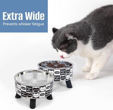 Набір мисок для котів з повільним годуванням (2 шт.), широкі, з нержавіючої сталі, пластикова підставка, силікон, повільний годівник, зручні для котів, годівниця для води та корму, станція годування для котів