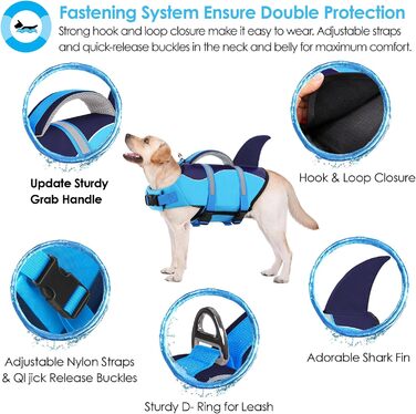 Жилет для плавання собак AOFITEE, блакитний, розмір Large, з рятувальним ручками та світловідбиваючими смугами