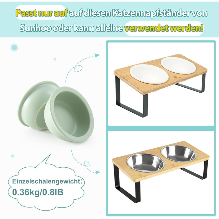 Набір мисок для котів GUUSII HOME (2 шт.) з кераміки, 360 мл, зелені, 14 см