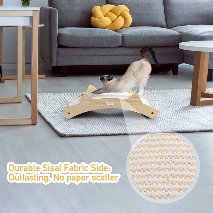 Когтеточка для котів Pecute 42x27,5x12 см, двостороння, сизаль та килимове покриття, міцна лежанка з дерев'яною основою