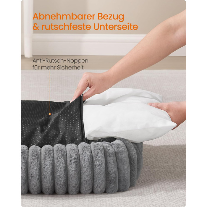 Feandrea Крісло-ліжко для собак, велике ортопедичне, знімний чохол, м'яка підстилка, 91 x 68 x 18 см, сірий (PGW312GD01 L)