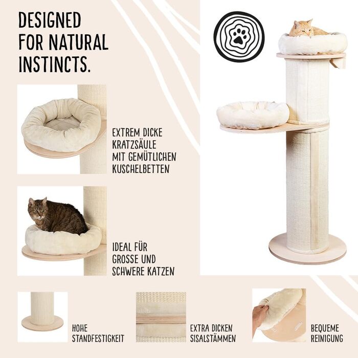 Крізьова колона Natural Paradise Jasmine з кріпленням до стіни | 136 см, кремовий колір | Дряпалка для котів