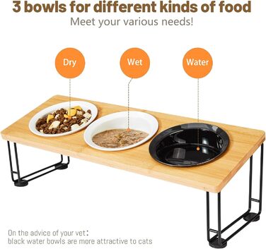 Набір мисок для котів Ousiya Katzennapf Erhöht (3 шт.) з кераміки з підставкою з силікону, 15° нахил, для оптимальної постави при годуванні, запобігає блювоті