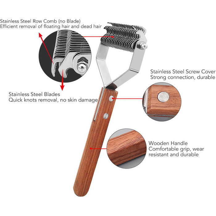 Гребінець для підшерстка собак та котів - для вичісування, видалення ковтунів, дворядний дерев'яний гребінець, щітка для грумінгу котів та цуценят