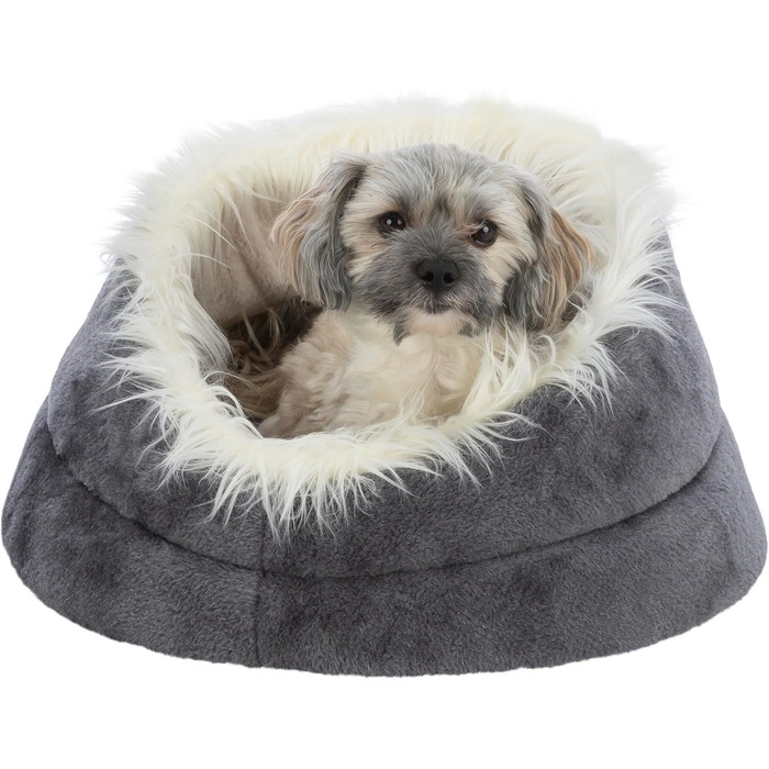 Кругле собаче ліжко TRIXIE Minou, діаметр 60 см, білий/сірий - м'яке ліжко для собак з Softplüsch, кошик для собак маленьких та середніх порід, неслизьке, 36299
