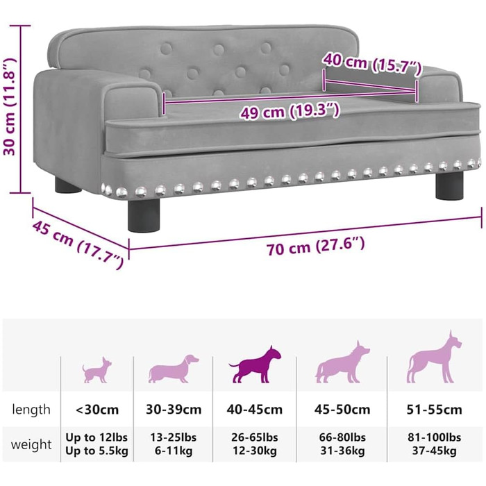 Лягушковий лежак для собак, м'яка подушка для собак, лежанка-софа для маленьких собак, лежанка для домашніх тварин, лежанка для котів, світло-сірий велюр, 70 x 45 x 30 см, сірий