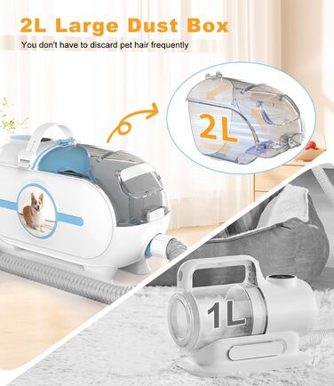 WHDPETS Машинка для стрижки собак зі збором шерсті, 2L контейнер для сміття, 45 dB, потужне всмоктування 9000 Pa, видаляє 99.99% шерсті, 4-в-1 для собак та котів