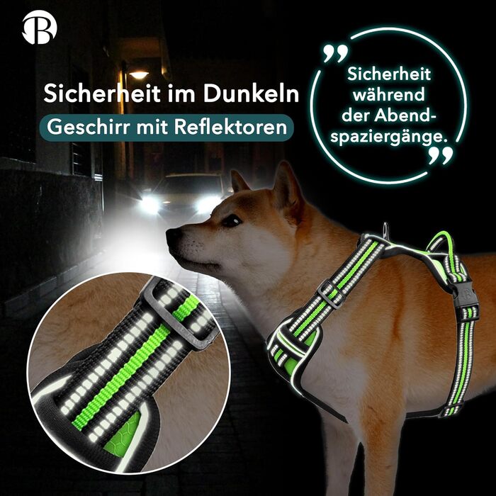 Шлейка для собак середніх порід Bluzelle, світловідбиваюча з ручкою та кишенею для GPS-трекера, анти-тяга, дихаюча, розмір M, зелена