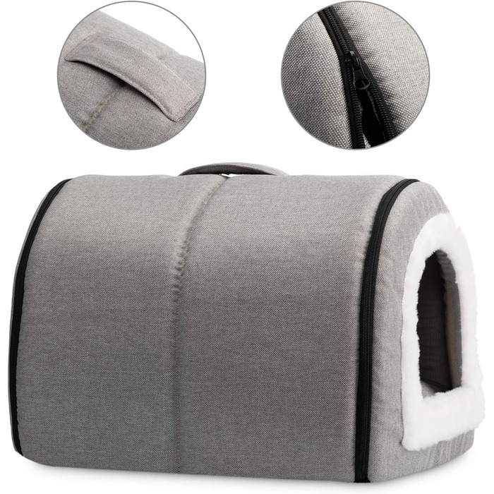 Кігтеточка-ліжко для котів та маленьких собак Hollypet, сірий колір. Зручне ліжко-печера з льону 2-в-1, тепле гніздо для котів та собак.