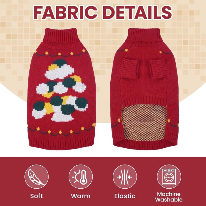 Теплий святковий пуловер для собак, котів, дрібних порід (Даксель, Пудель, Ши-тцу) - зелений (Medium, червоний)