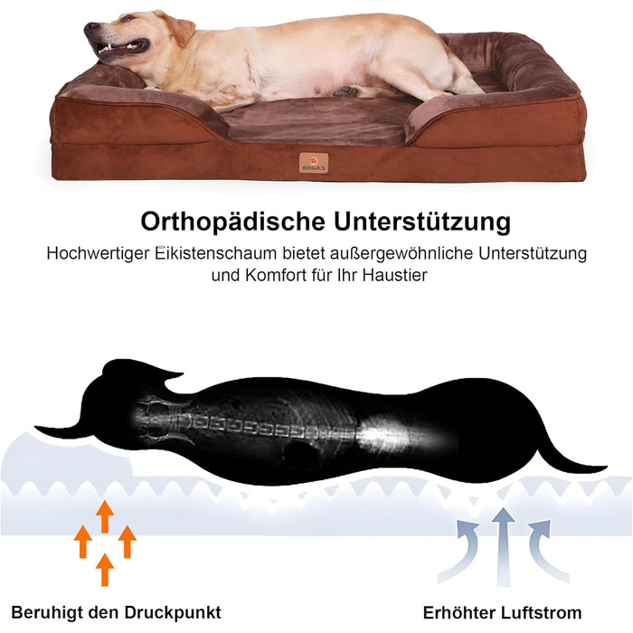 Ортопедичне ліжко для собак великих порід, ергономічне собаче ліжко з піною у формі яйця, водовідштовхуваче ліжко для собак, 89x63 см, світло-сірий (Braun, L 106 x B 81 x H 17 см)