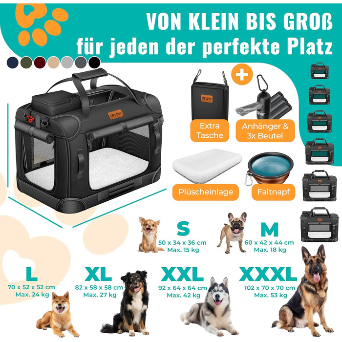 Транспортна переноска для собак та котів XL 82x58x58 см | Складана переноска для тварин з мискою та плечовим ременем | Чорний колір