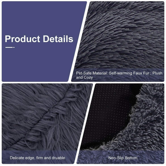 М'яке ліжко для собак та котів Donut, 40 см, темно-сірий. Знімна та пральна наволочка, 8 кольорів та 9 розмірів на вибір.