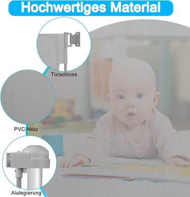 Захист для воріт NAIZY: ролетний захист для собак та дітей, 180 см, сірий