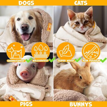 Водонепроникний плед для собак, флісова ковдра для тварин, ковдра для котів + 3 іграшки для жування, для середніх та великих собак, котів, 152 x 127 см, XL, ручне прання, двосторонній чохол для дивану, захисний, Бежевий XL (152 x 127 см)