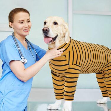 Піжама для собак після операції Kuoser, захисний боді для собак після кастрації, боді для собак з ніжками, піжама для маленьких та середніх собак, зелений колір (XL, жовтий)