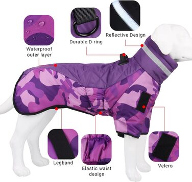Зимовий одяг для собак: теплий водонепроникний зимовий куртка-комбінезон для середніх та великих собак (Lila, 3XL)