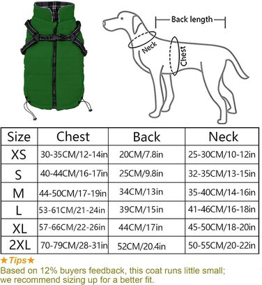 Зимові куртки для собак, шлейки, водонепроникна куртка з флісовою підкладкою, відображаюча, персоналізована, оранжевий, XL (довжина спини 44 см), XXL (довжина спини 52 см), зелений