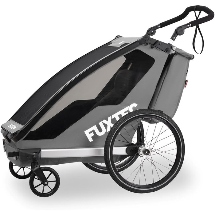 Фуктек Причіп для велосипеда Sportfux на 2 місця, сірий, з сумкою, відбивачами, ручкою-штовхачем, захистом від дощу та сонця, складний