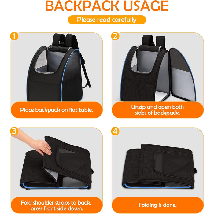 Рюкзак для тварин Allsopets: складаний рюкзак для котів та собак, дихаючий, знімний килимок. Ідеально для подорожей, прогулянок та хатніх потреб. (Чорний, Синій)