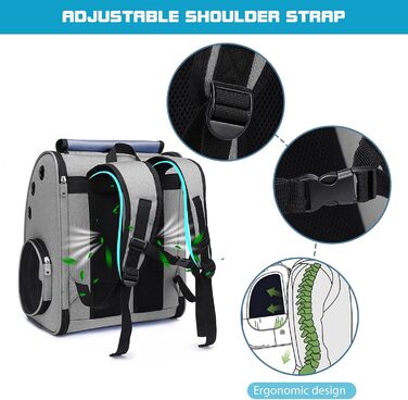 PETCUTE Рюкзак для собак і котів, дихаючий, знімний килимок, складаний, регульований, сірий