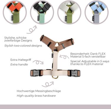 Шлейка для собак Hey Lana Outdoor Handmade, 5-рівнева регулювання, водонепроникна, для собак маленьких та великих порід, навчальна, нагрудна (Mocca/Mousse, XS/S)