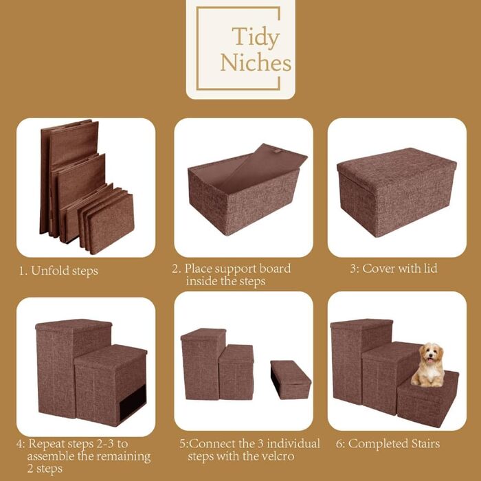 Сходи для собак із місцем для зберігання TIDY NICHES, складані, регульовані, легкі, для маленьких собак і цуценят, для ліжка і дивану, для дому