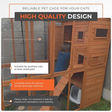 Кітложка InTheMarket з великим вольєром, повністю закрита, багатоповерховий будиночок, міцна конструкція, асфальтовий дах, 190 x 84 x 175 см