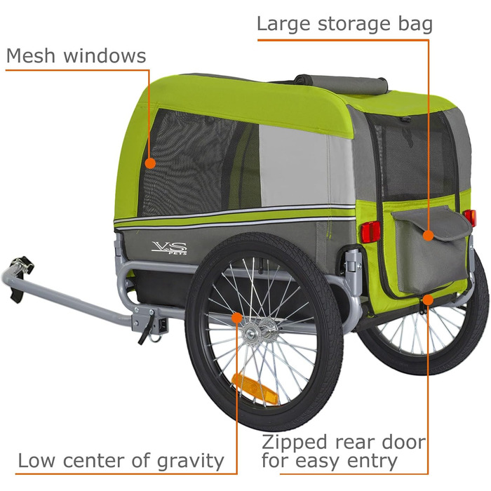 Причіп для собак Tiggo VS Pets M - велосипедний причіп для собак, 80201 (зелений)