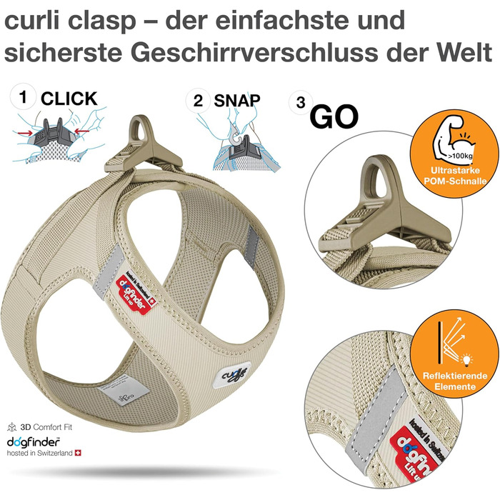 Шлейка для собак Curli Clasp Cord Tan M - зручна та надійна шлейка для собак середніх розмірів