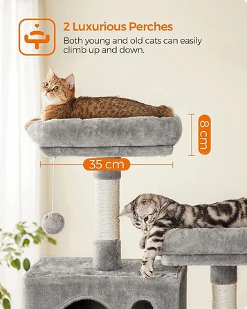 Високий когтеточка-комплекс Feandrea: ігровий центр з лежаком та стовпчиком для кігтів, 161 - 220 см